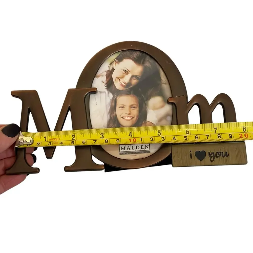 Bronze Tone Metal MOM Photo Frame Oval Picture I Love You Spelled Malden NOS